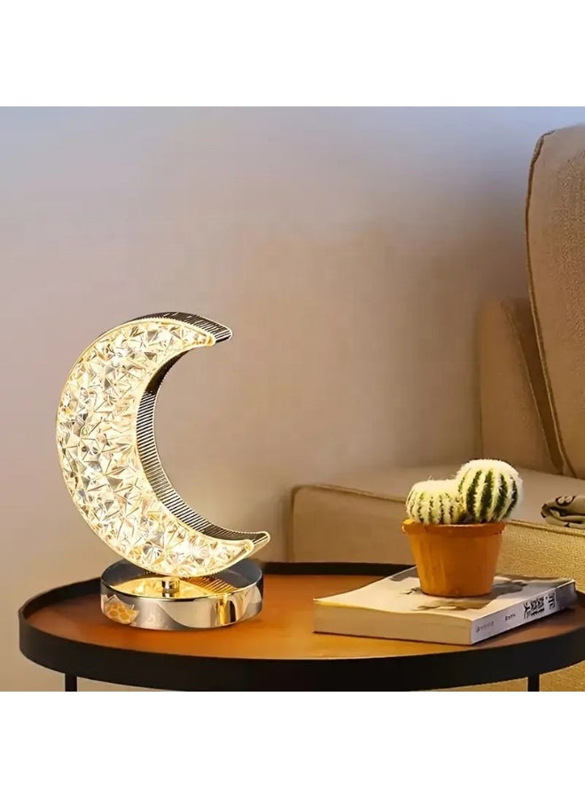 Home Care Crescent Moon Table Lamp, Stepless Dimmable Touch Lamp with 3 Colors, Rechargeable Night Light with USB Port, Ramadan Moon Light Bedside Lamp for Nightstand Desk Bedroom Living Room Home Decor - Image 3
